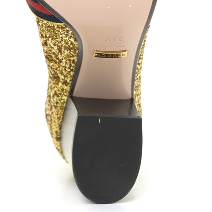 Gucci Glitter Nappa Web Peyton 75mm Loafer Pumps 37.5 Oro Vecchio 10 of 13