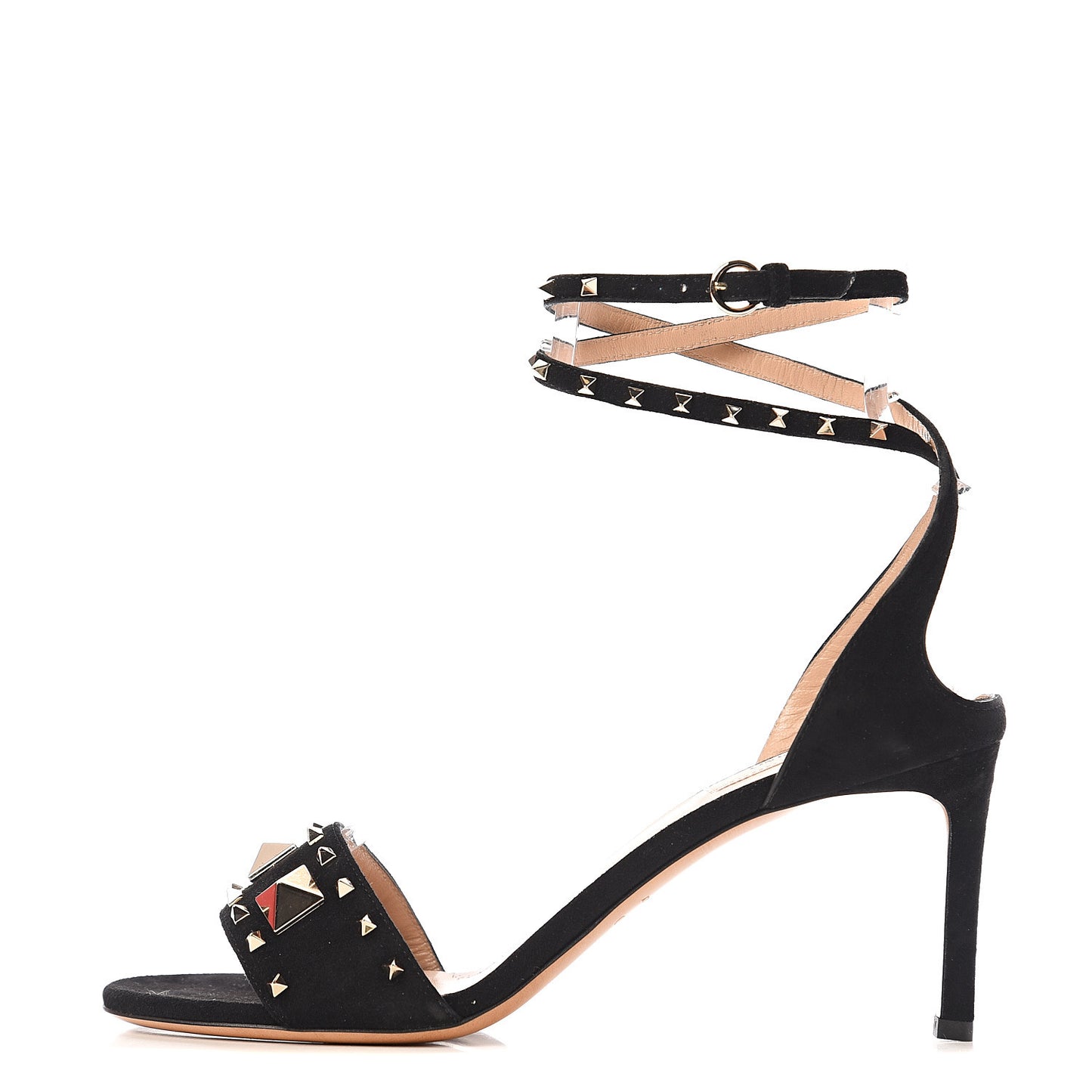 Suede Rockstud Lovestud Ankle Strap 75 Sandals 38 Black