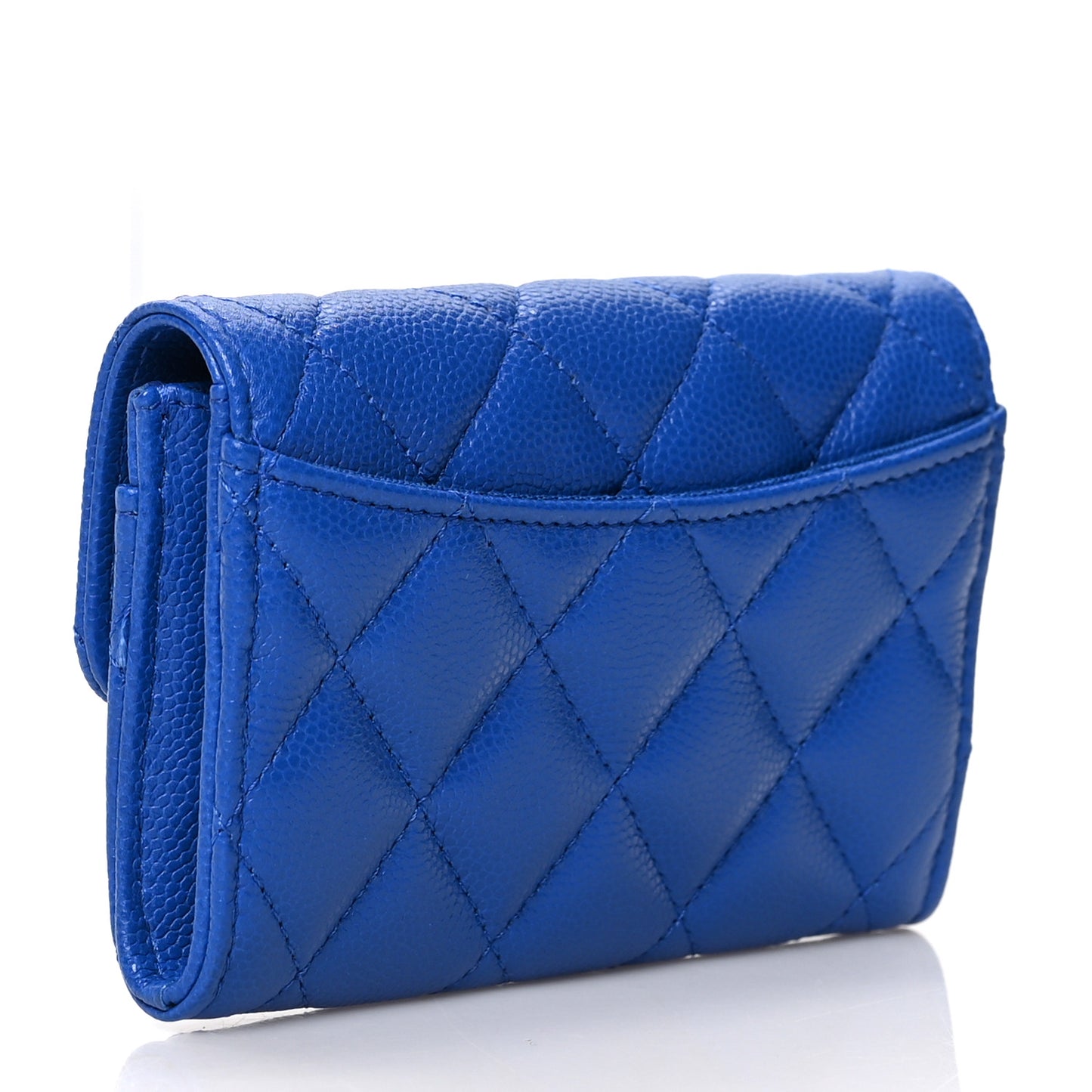 Caviar Quilted Flap Card Holder Wallet Blue