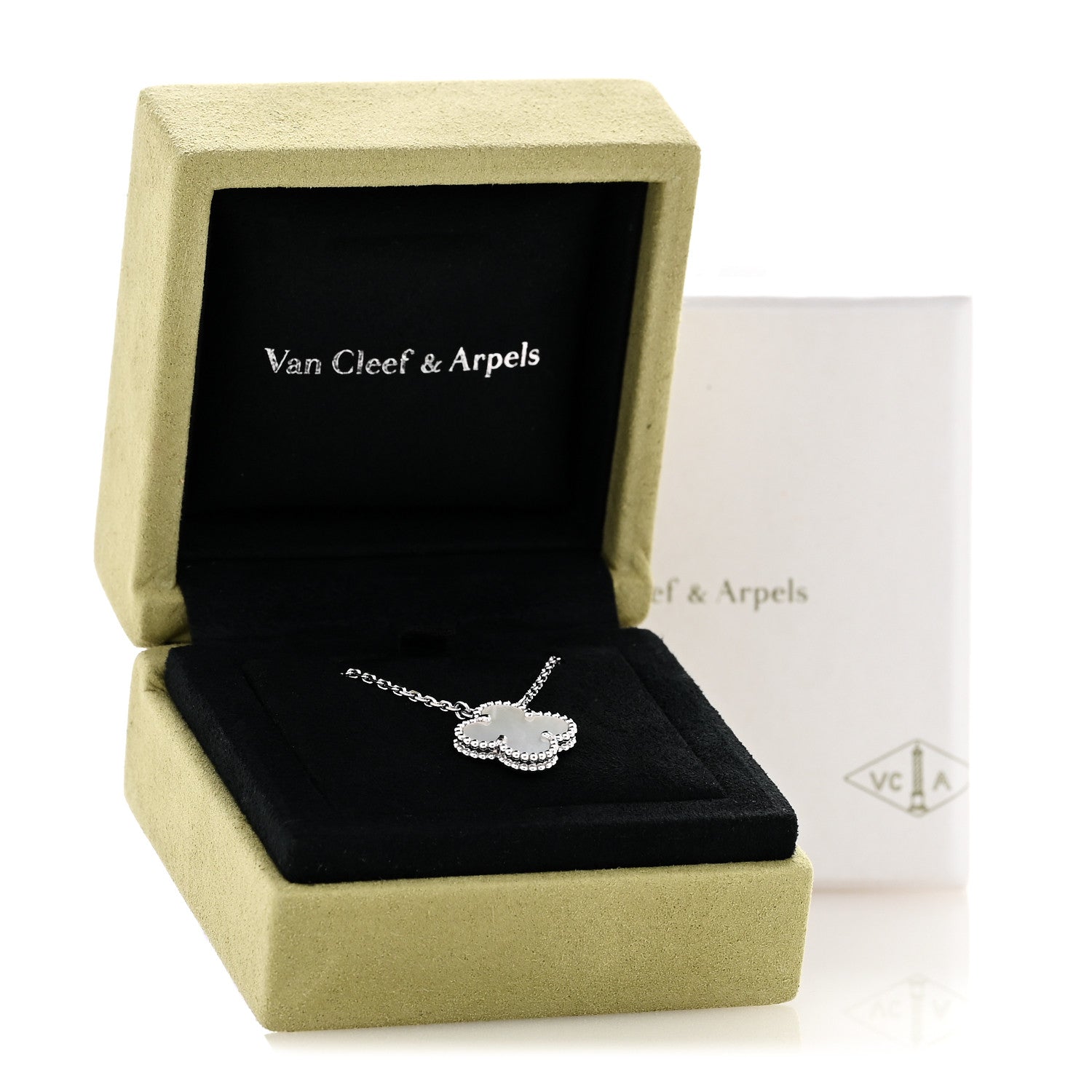 Van Cleef & Arpels 18K White Gold Mother Of Pearl Vintage Alhambra Pendant Necklace 8 of 8