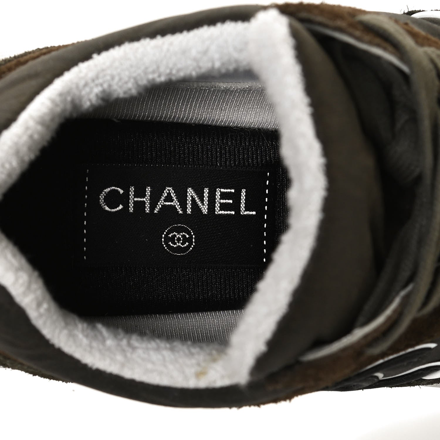Chanel Fabric Calfskin Suede CC Womens Sneakers 37.5 Dark Green 9 of 10