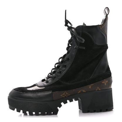 Louis Vuitton Suede Calfskin Monogram Laureate Platform Desert Boots 40 Black 1 of 8