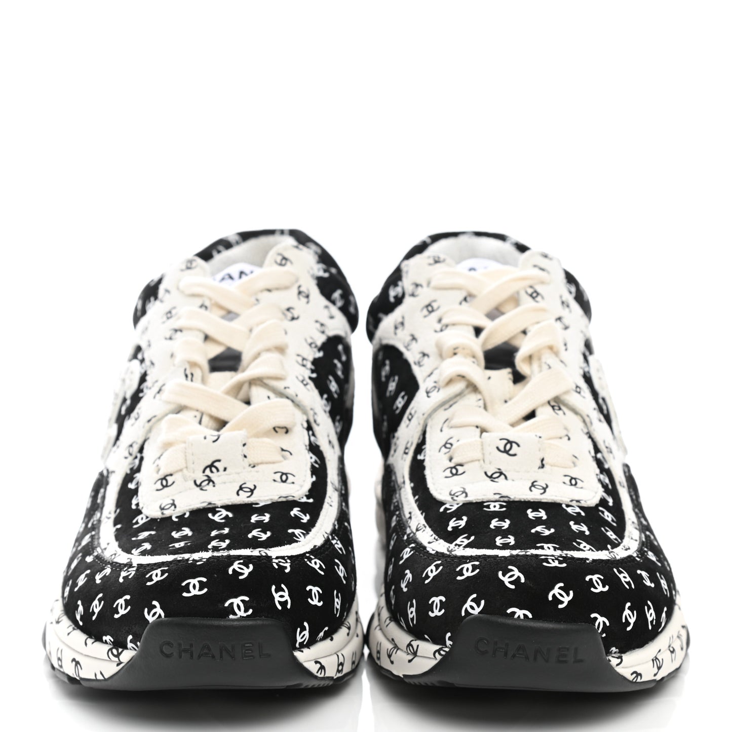 Nylon Suede Calfskin Printed CC Sneakers 39 White Black