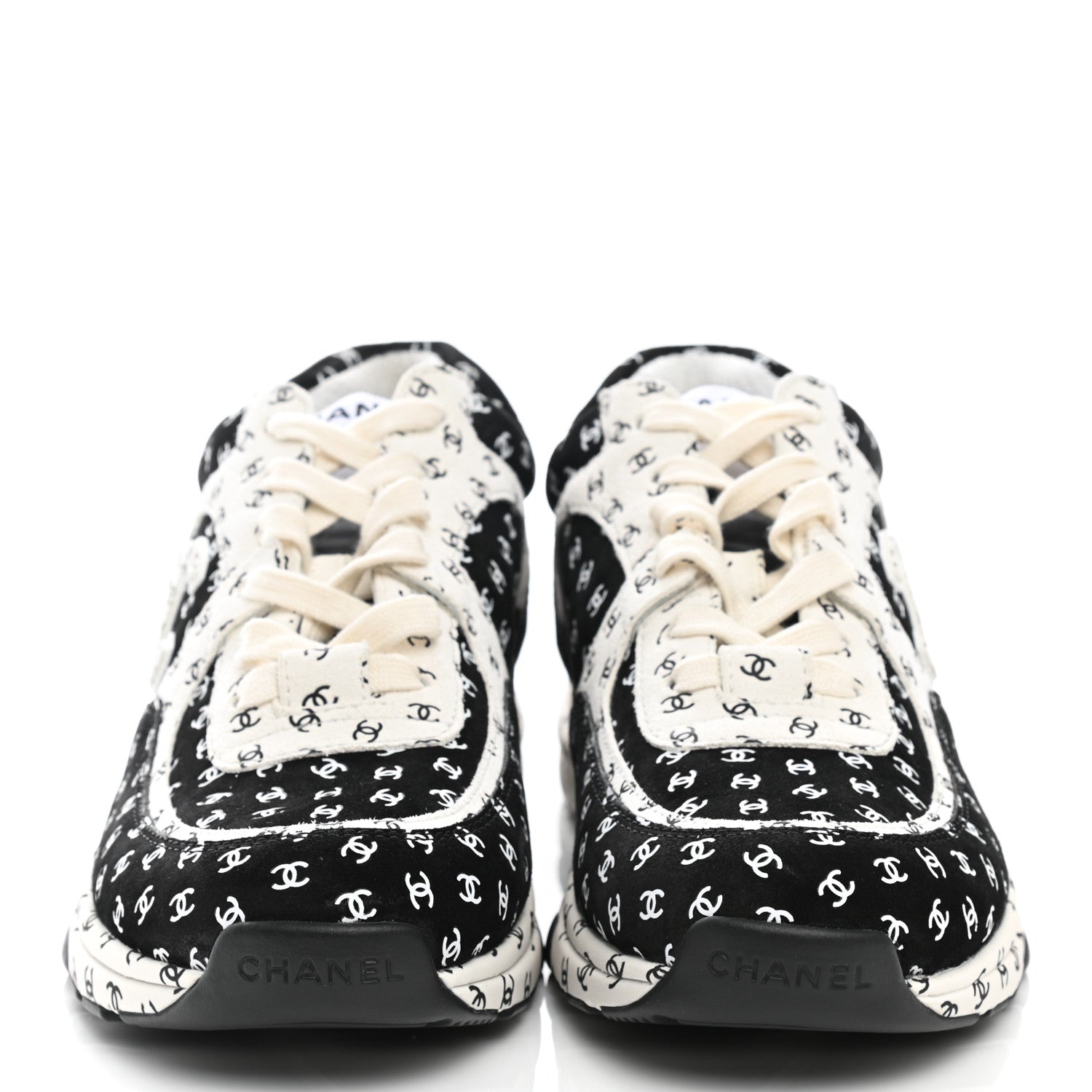 Chanel Nylon Suede Calfskin Printed CC Sneakers 39 White Black 2 of 8