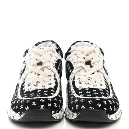 Chanel Nylon Suede Calfskin Printed CC Sneakers 39 White Black 2 of 8