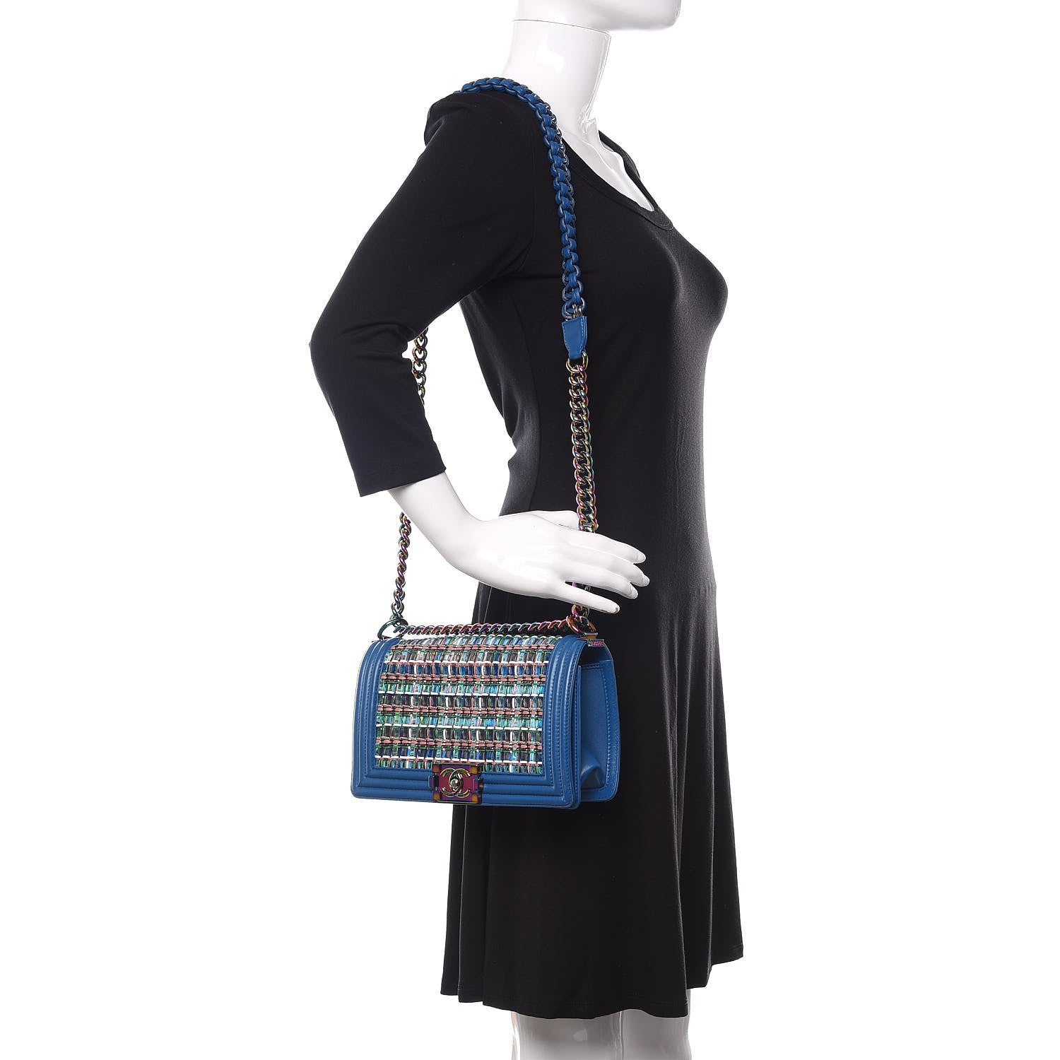 Chanel PVC Thread Woven Medium Boy Flap Dark Blue 2 of 11