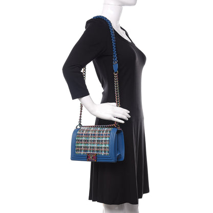 Chanel PVC Thread Woven Medium Boy Flap Dark Blue 2 of 11