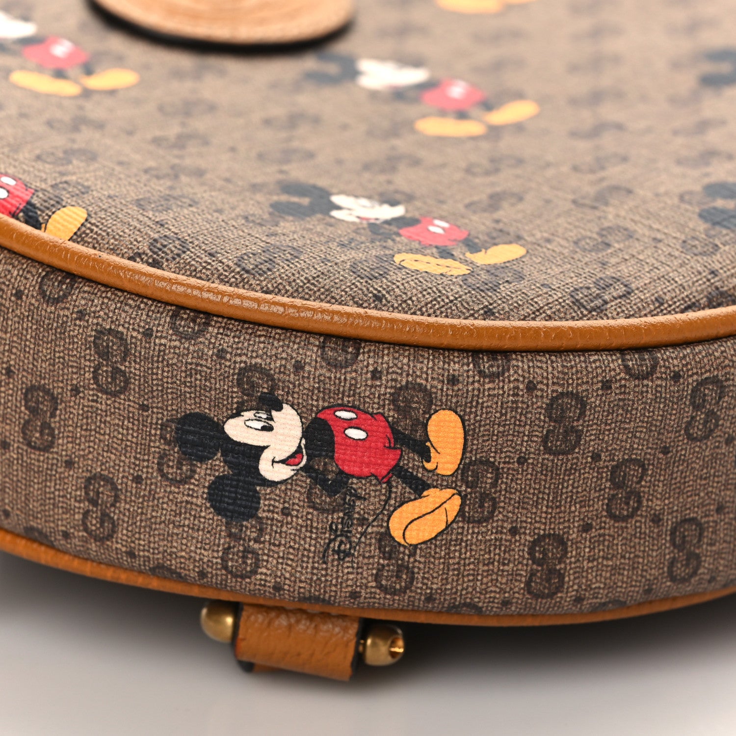 Gucci X DISNEY Mini Vintage GG Supreme Monogram Mickey Mouse Round Backpack Beige Vintage Sun Oil 8 of 10