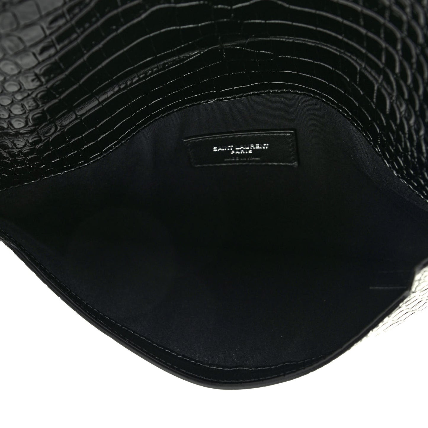Calfskin Crocodile Embossed Uptown Monogram Pouch Black