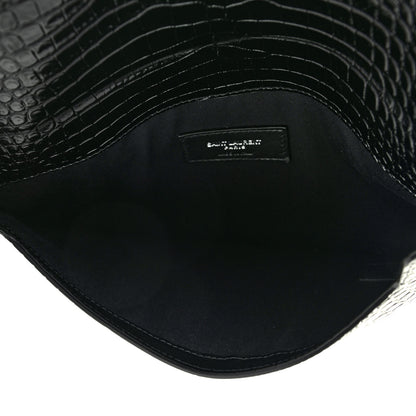 Saint Laurent Calfskin Crocodile Embossed Uptown Monogram Pouch Black 4 of 4