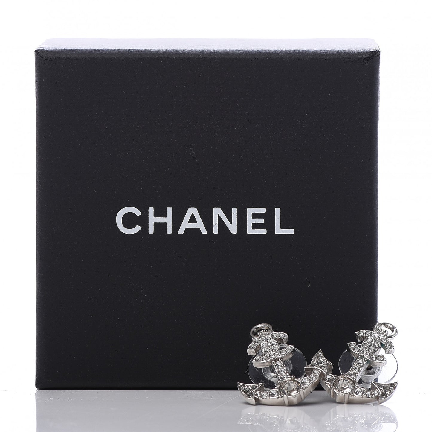 Crystal CC Anchor Earrings Silver