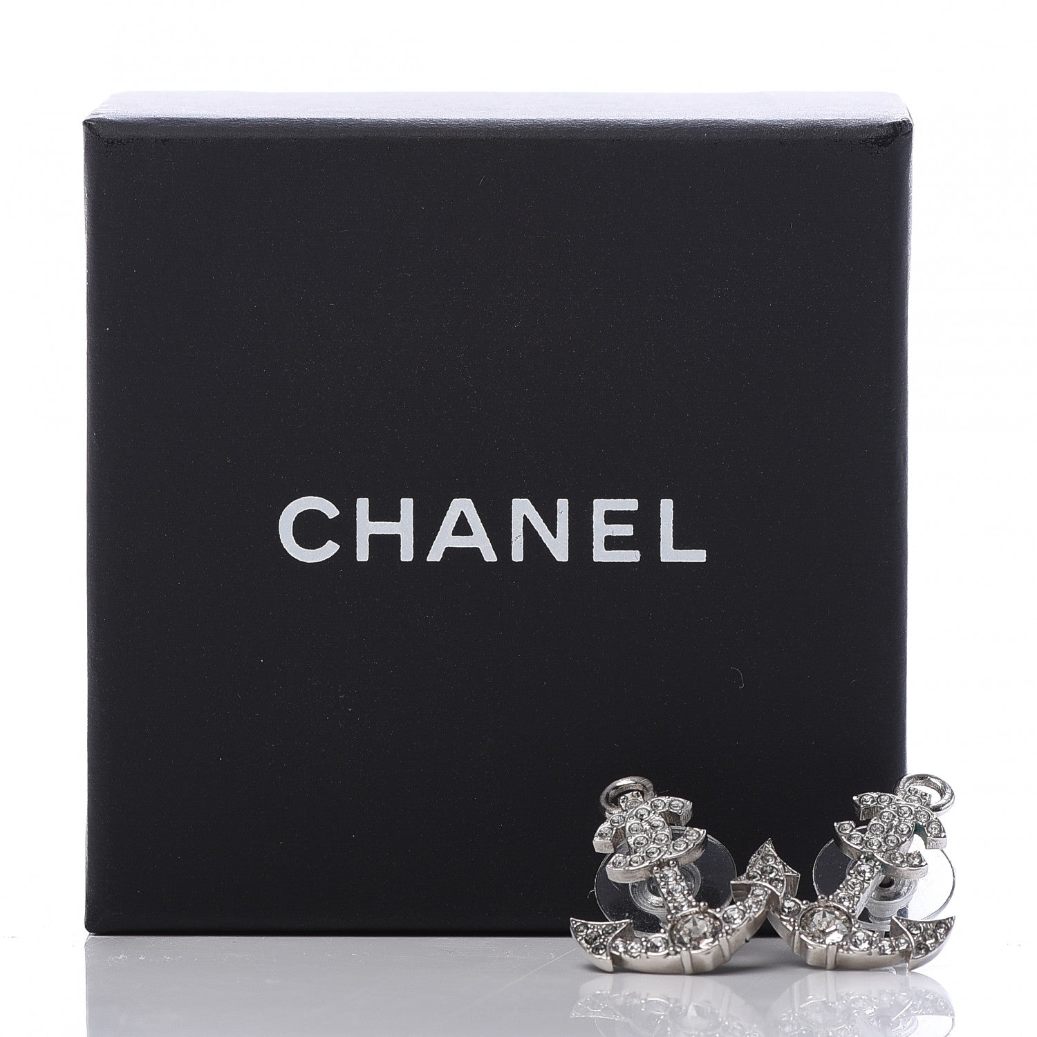 Chanel Crystal CC Anchor Earrings Silver 5 of 5