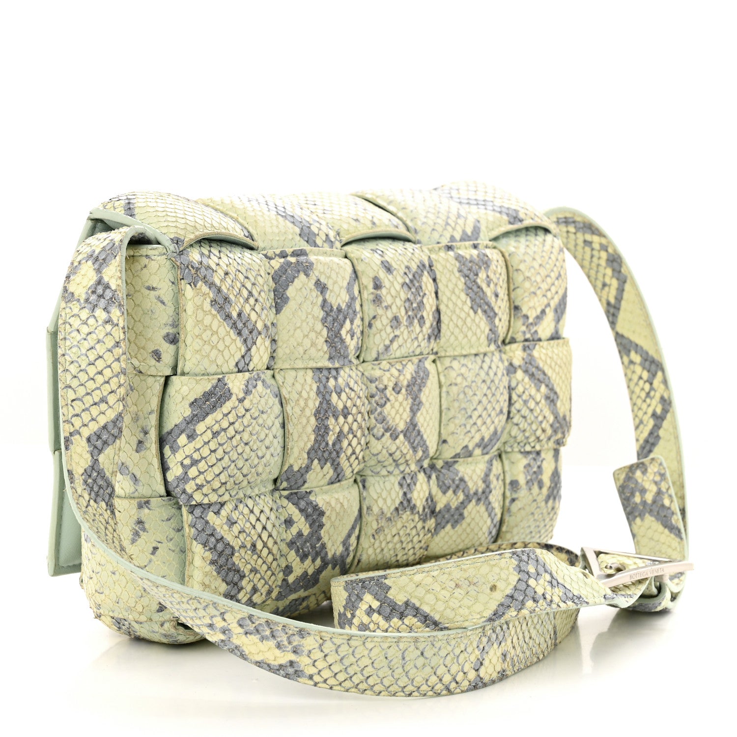 Bottega Veneta Goatskin Python Embossed Padded Cassette Crossbody Bag Kiwi Black Silver 3 of 11