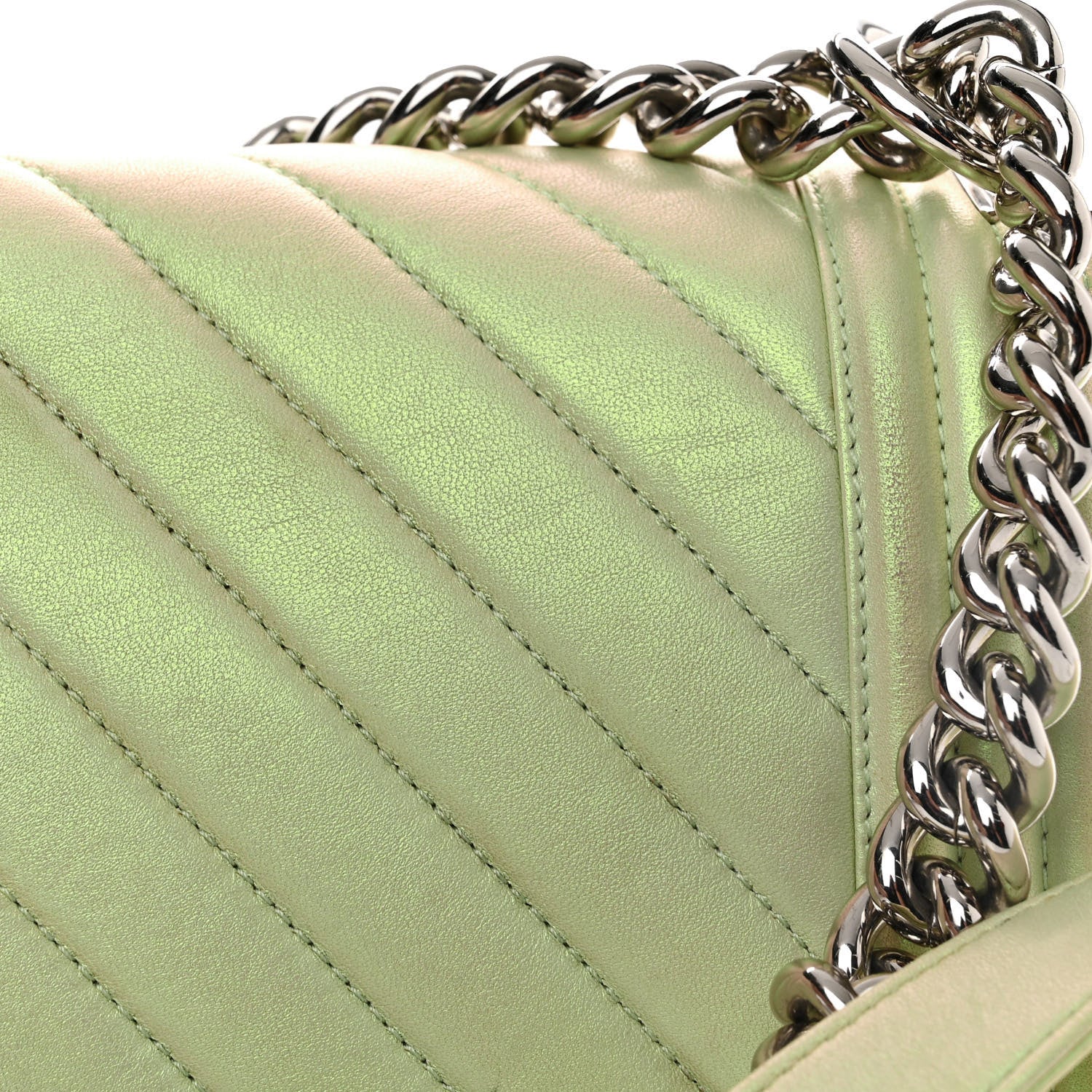 Chanel Iridescent Lambskin Chevron Quilted Medium Boy Flap Green 17 of 17