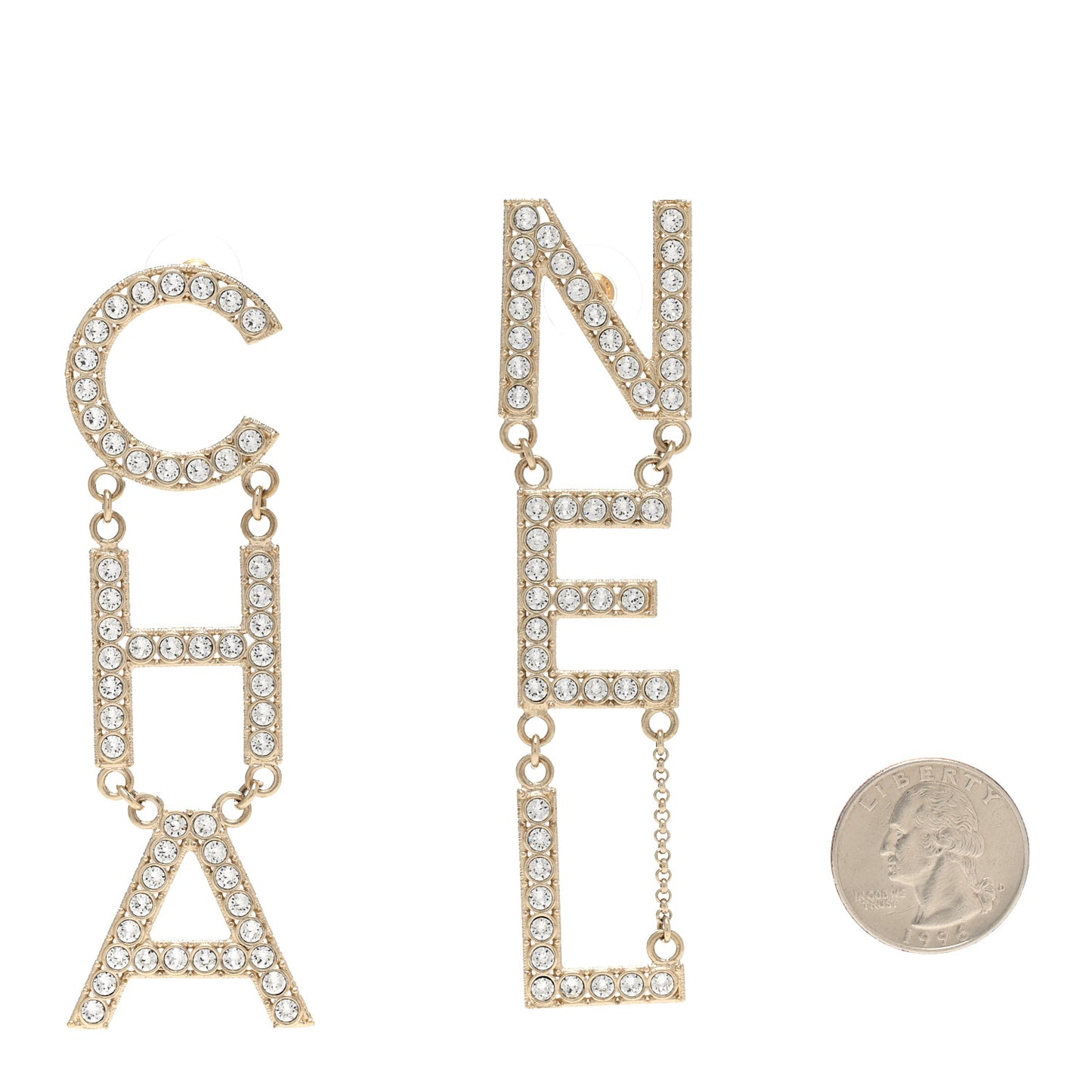 Crystal Cha-Nel Logo Drop Earrings Gold
