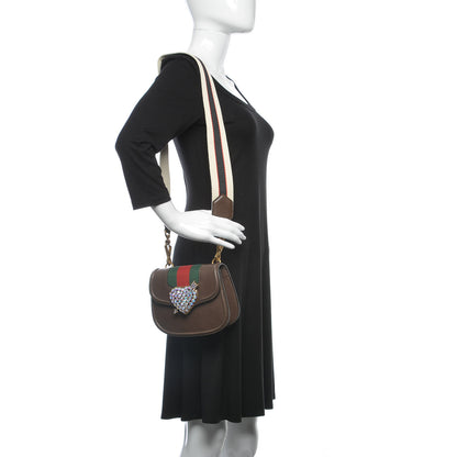Gucci Textured Calfskin Web Crystal Heart Stripe Small Totem Shoulder Bag New Acero 2 of 8