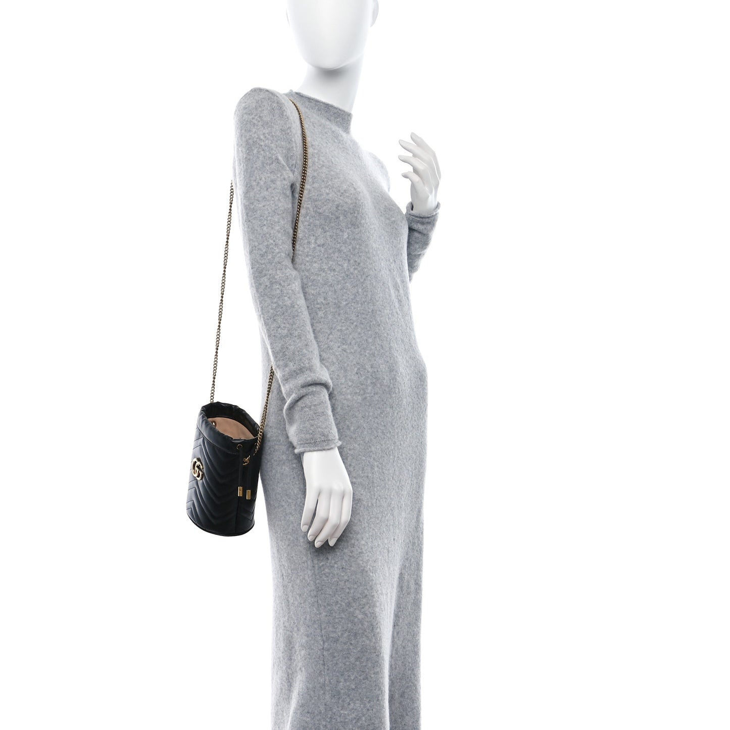 Calfskin Matelasse Mini GG Marmont 2.0 Bucket Bag Black