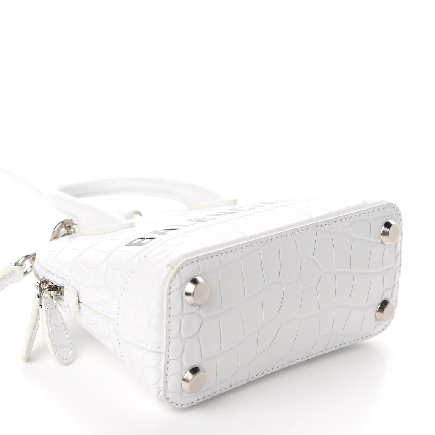 Calfskin Crocodile Embossed XXS Ville Top Handle Bag White Black