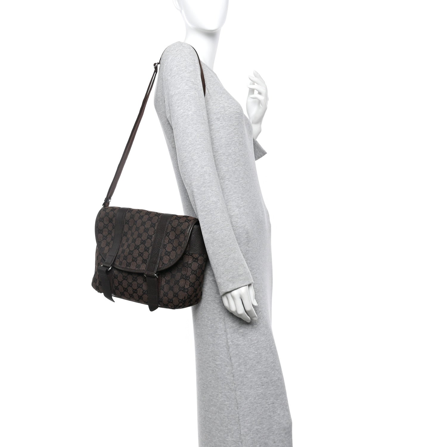 Gucci Monogram Medium Double Buckle Flap Messenger Dark Brown 2 of 11