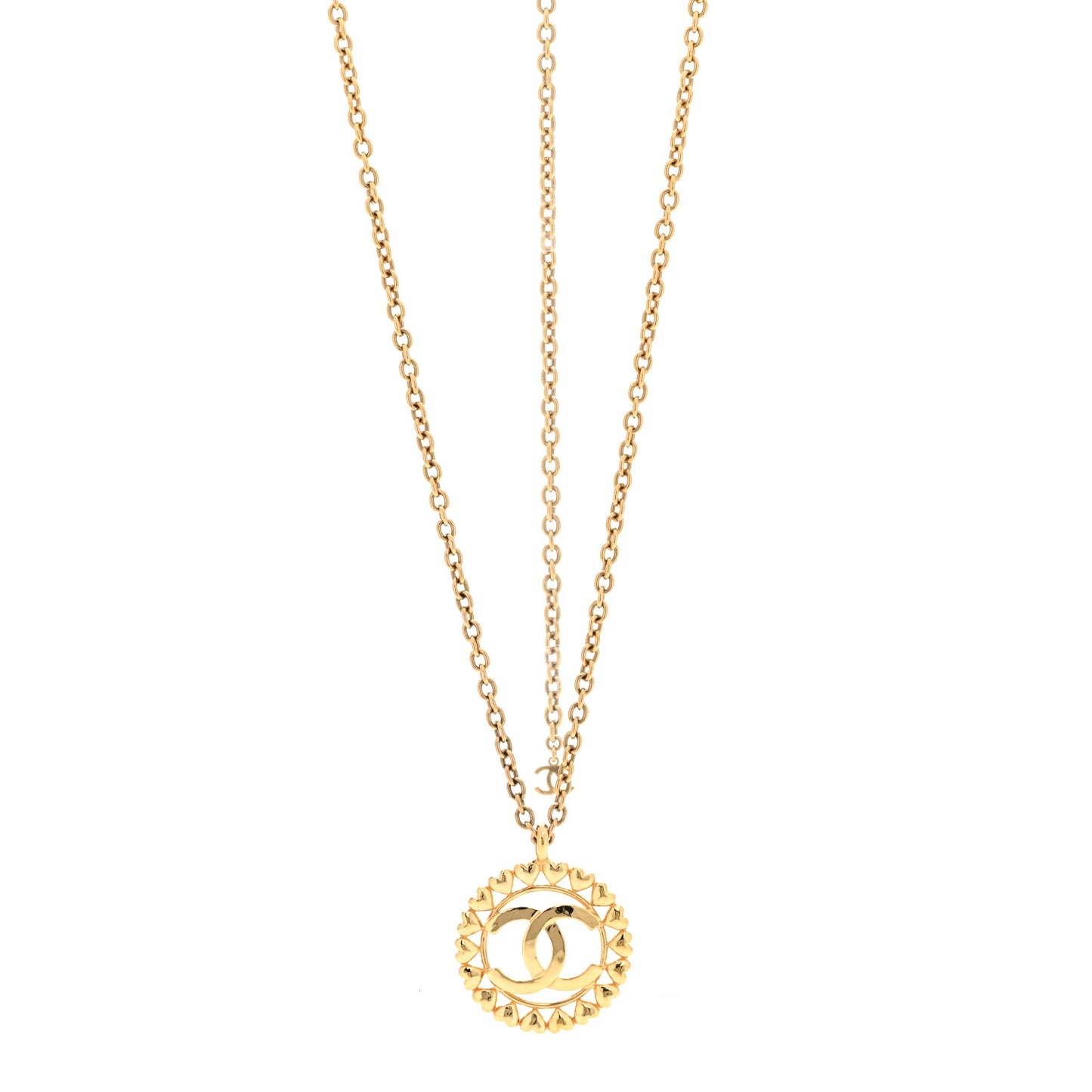 Metal CC Heart Medallion Chain Pendant Necklace Gold