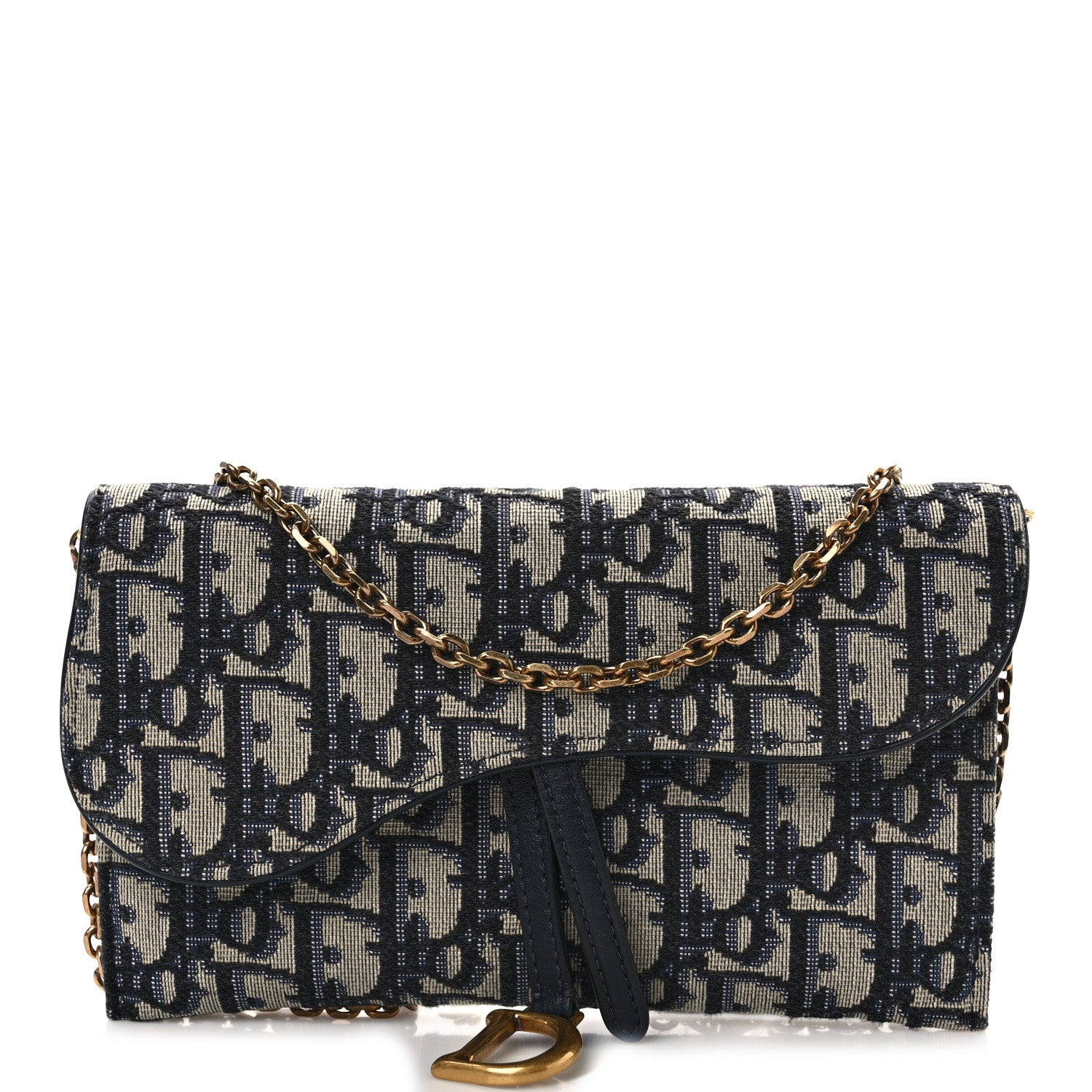 Christian Dior Oblique Saddle Chain Long Wallet Blue 1 of 11