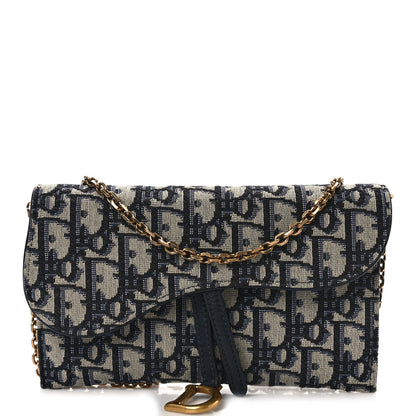 Christian Dior Oblique Saddle Chain Long Wallet Blue 1 of 11