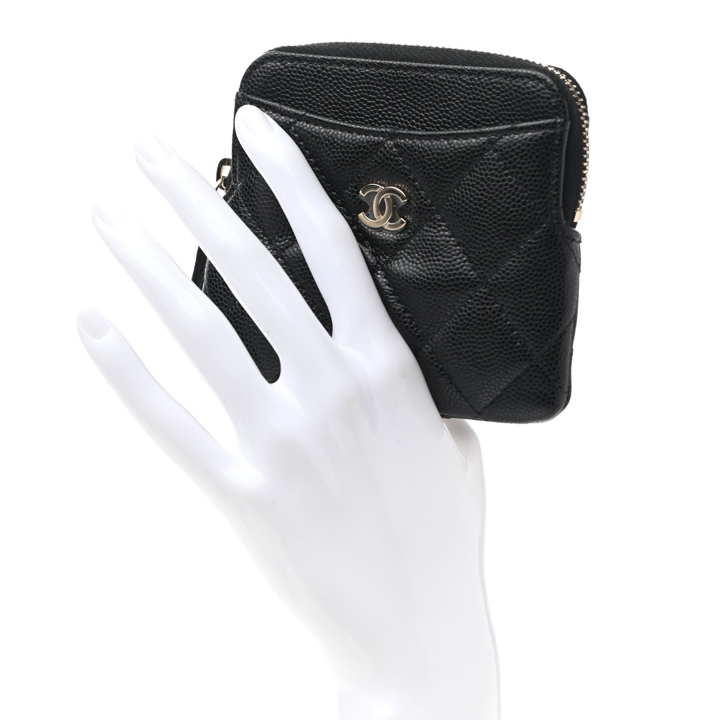 Caviar Quilted Zip Card Holder Wallet Black