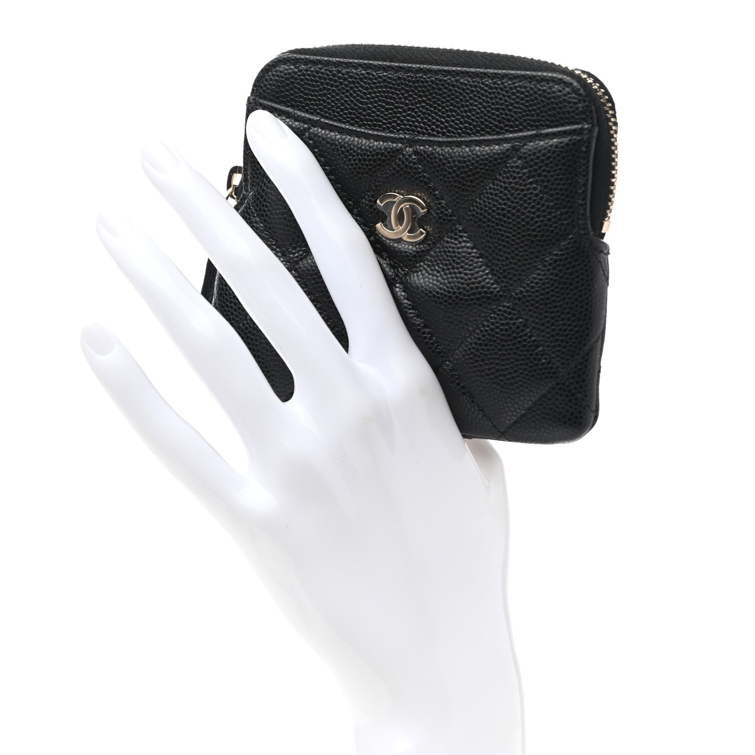 Chanel Caviar Quilted Zip Card Holder Wallet Black 2 of 7