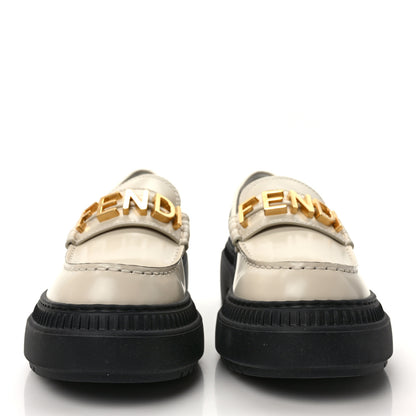 Fendi Vitello Abrasivato Fendigraphy 50mm Loafers 38.5 Blanco Babe 2 of 11