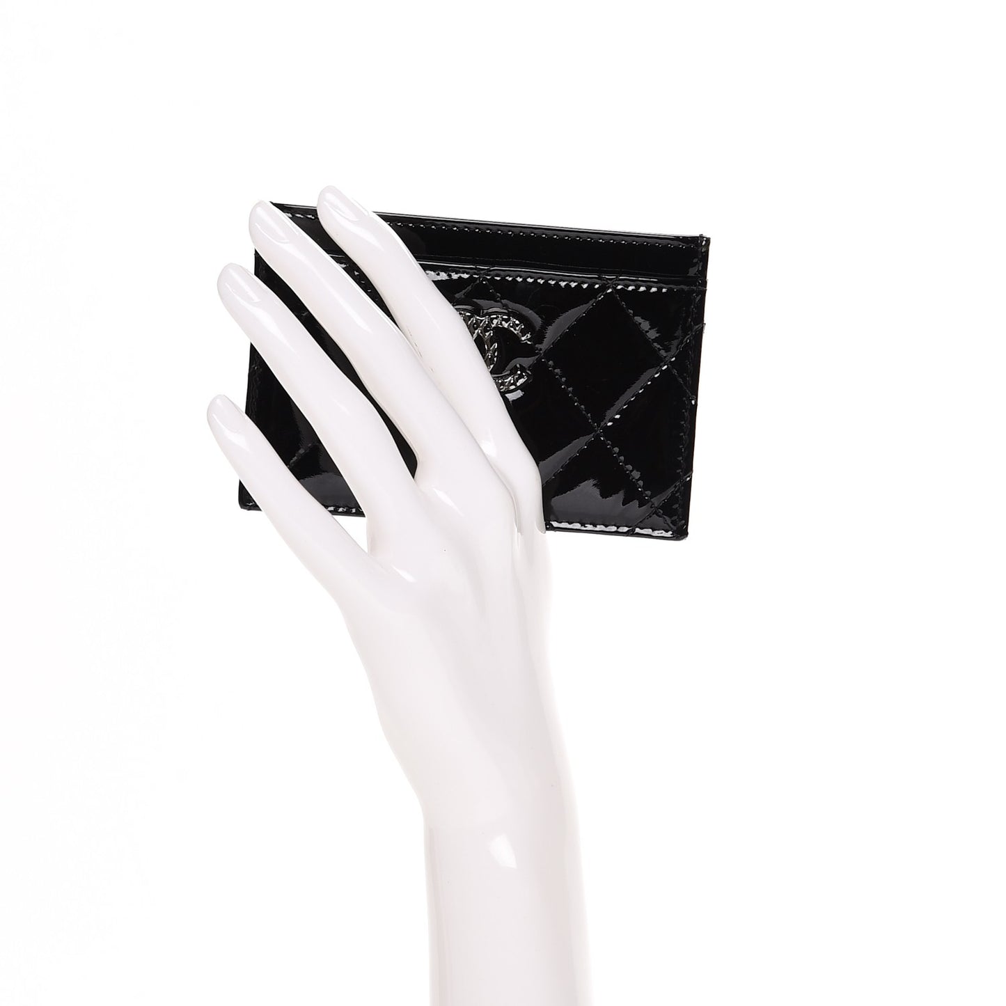 Patent Quilted Brilliant Card Holder Black