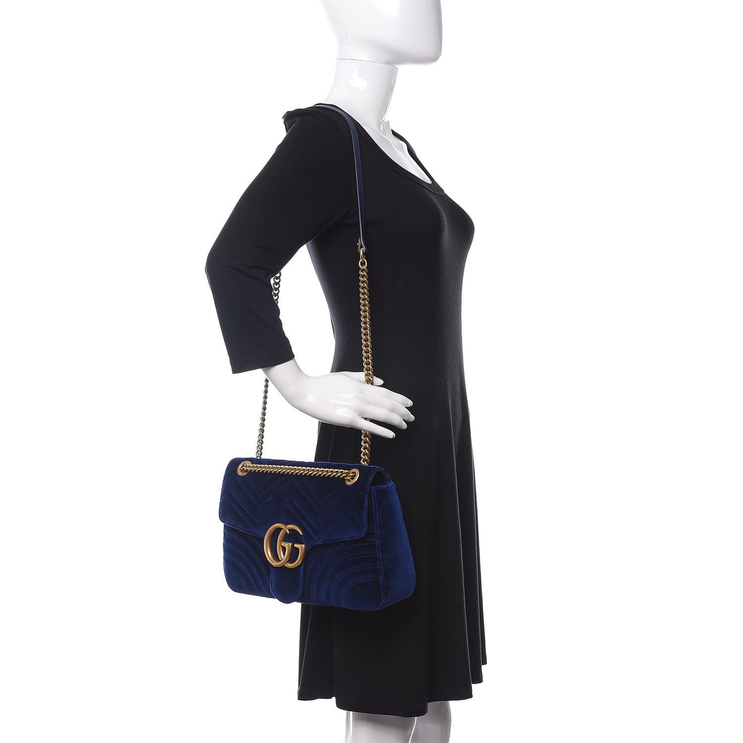Velvet Matelasse Medium GG Marmont Shoulder Bag Cobalt Blue