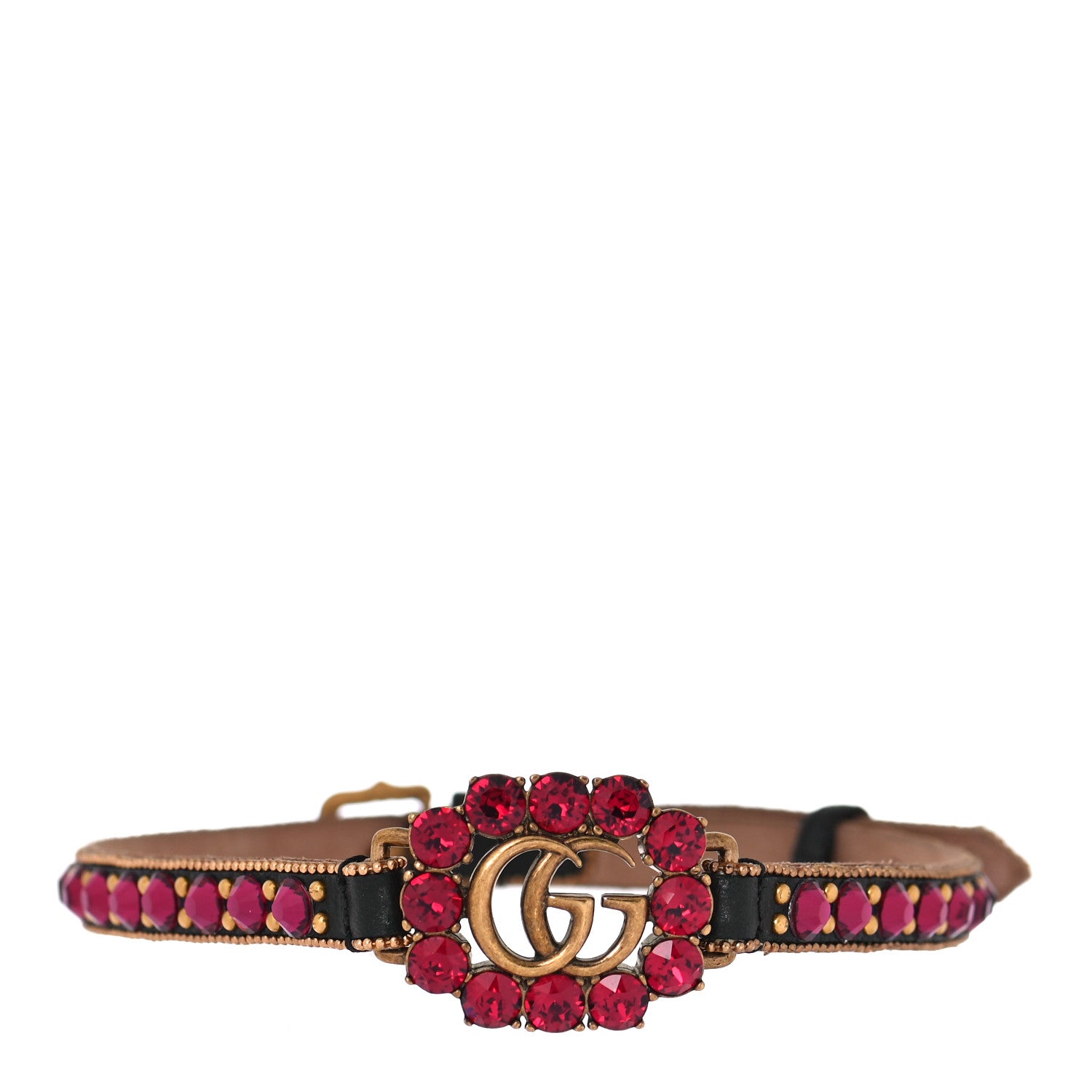 Gucci Calfskin Crystal Embellished Double G Choker Necklace Red 1 of 4