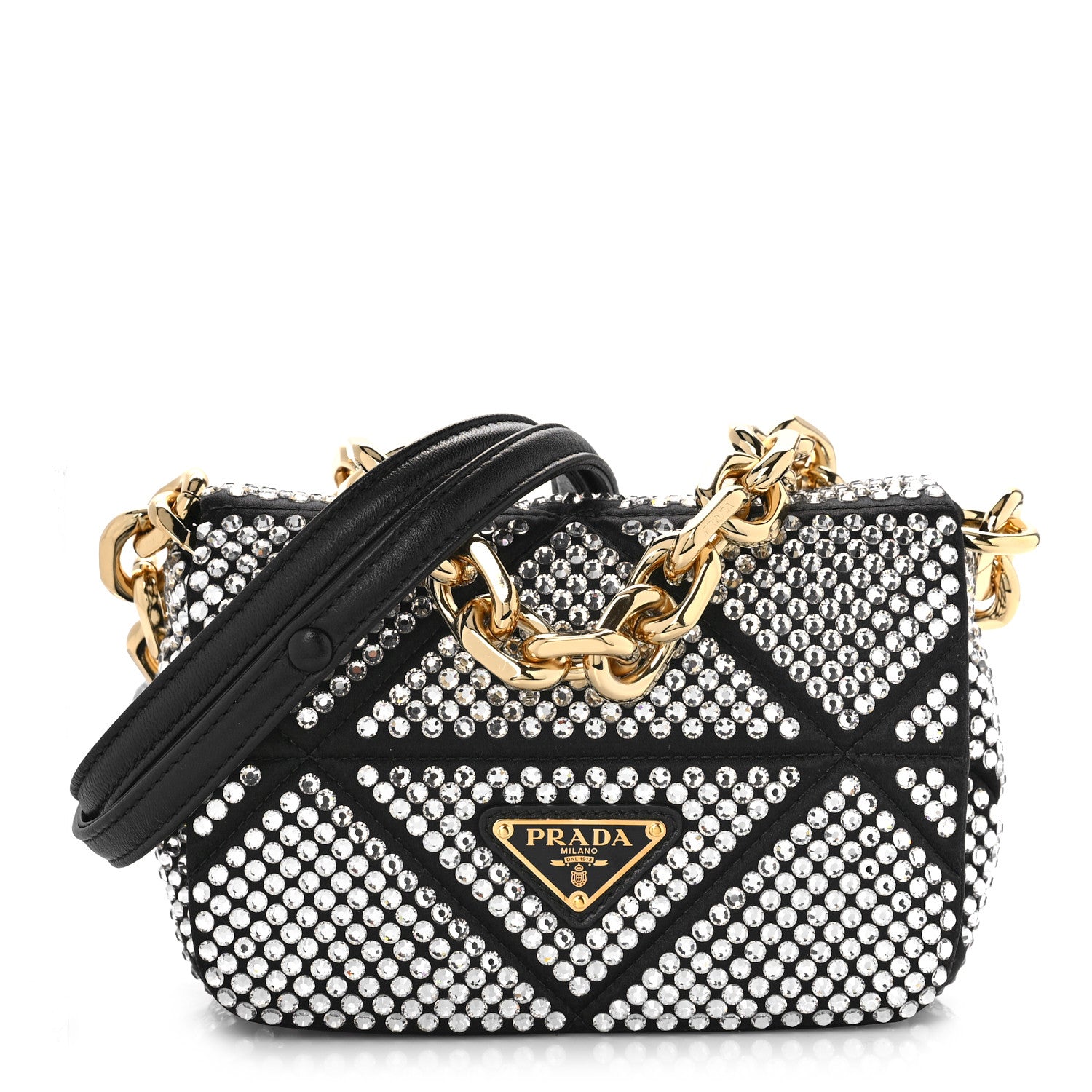 Prada Satin Crystal Mini Bag With Chain Black 1 of 8