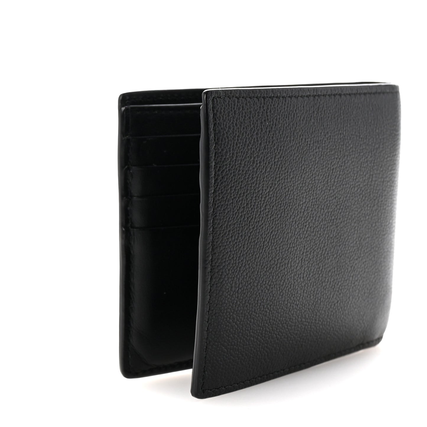Grained Calfskin Embossed Logo Bi-Fold Wallet Black