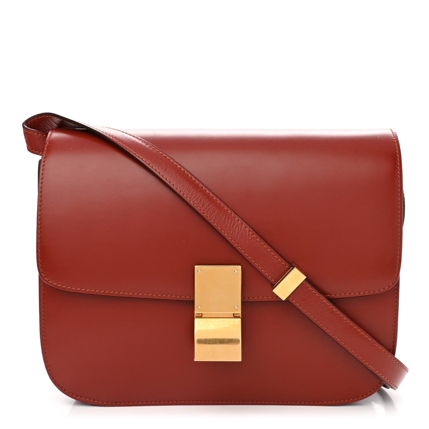 Box Calfskin Medium Classic Box Flap Bag Dark Brick