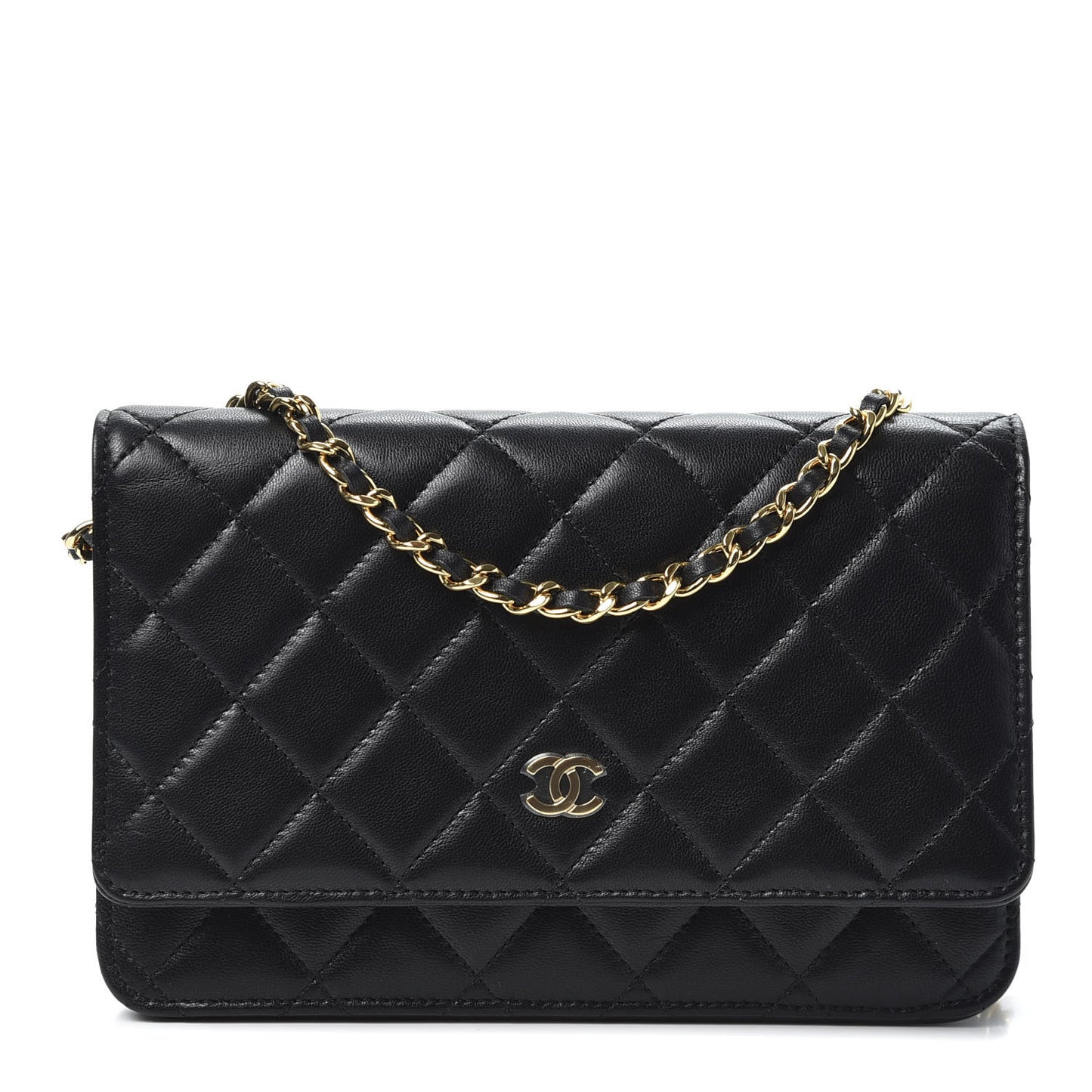 Lambskin Quilted Wallet On Chain WOC Black