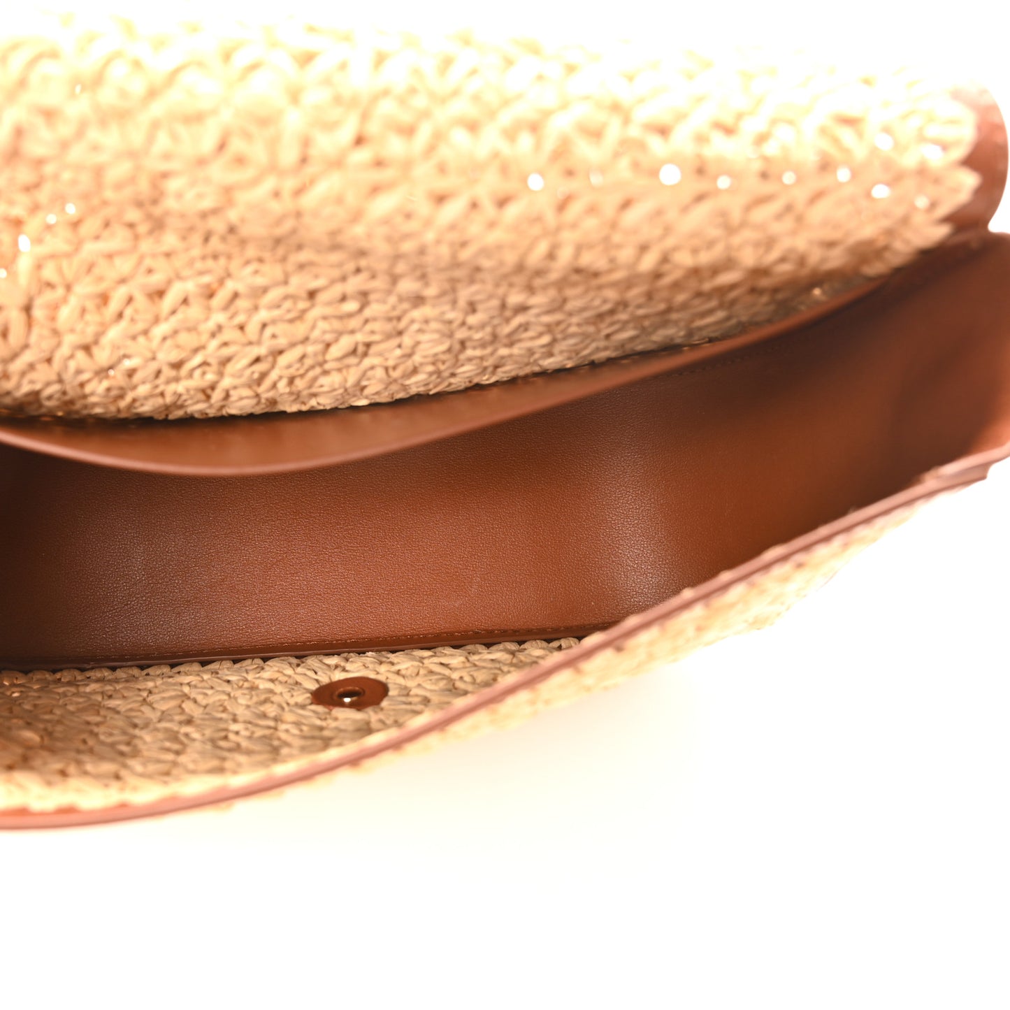 Raffia Calfskin Vlogo Alltime Shoulder Bag Natural Saddle Brown