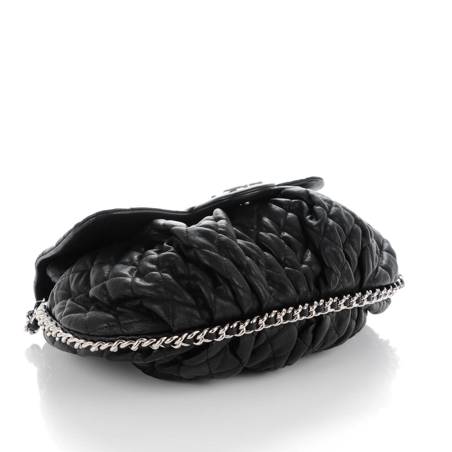Washed Lambskin Quilted Large Chain Around Messenger Black