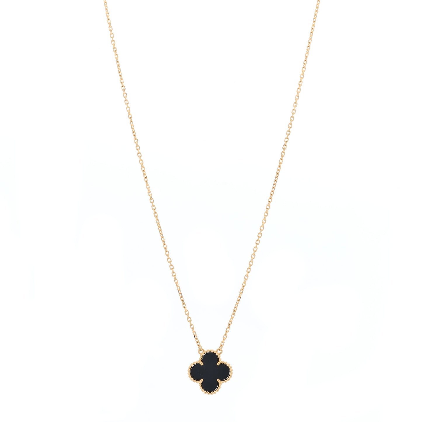 18K Yellow Gold Black Onyx Vintage Alhambra Pendant Necklace