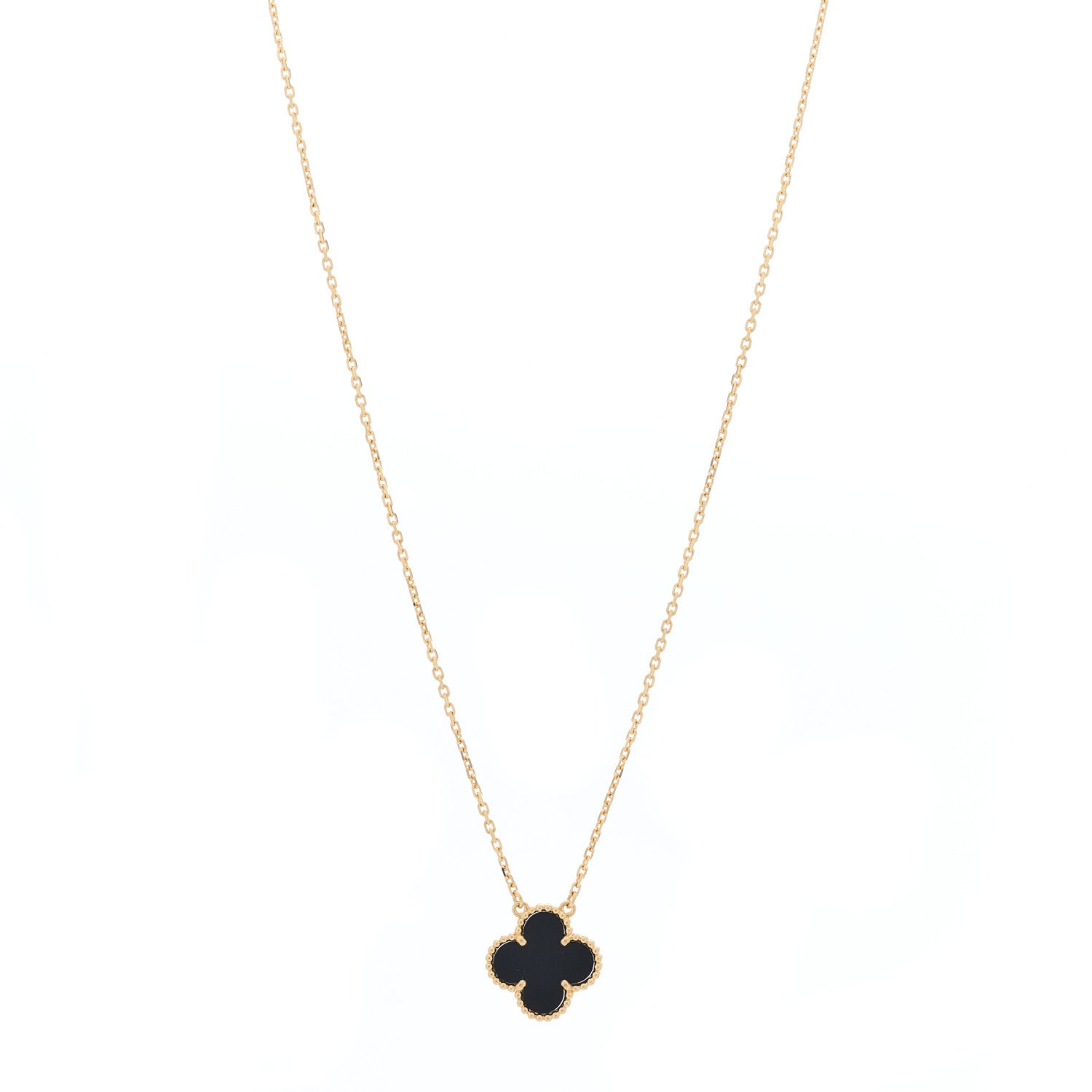 Van Cleef & Arpels 18K Yellow Gold Black Onyx Vintage Alhambra Pendant Necklace 1 of 4