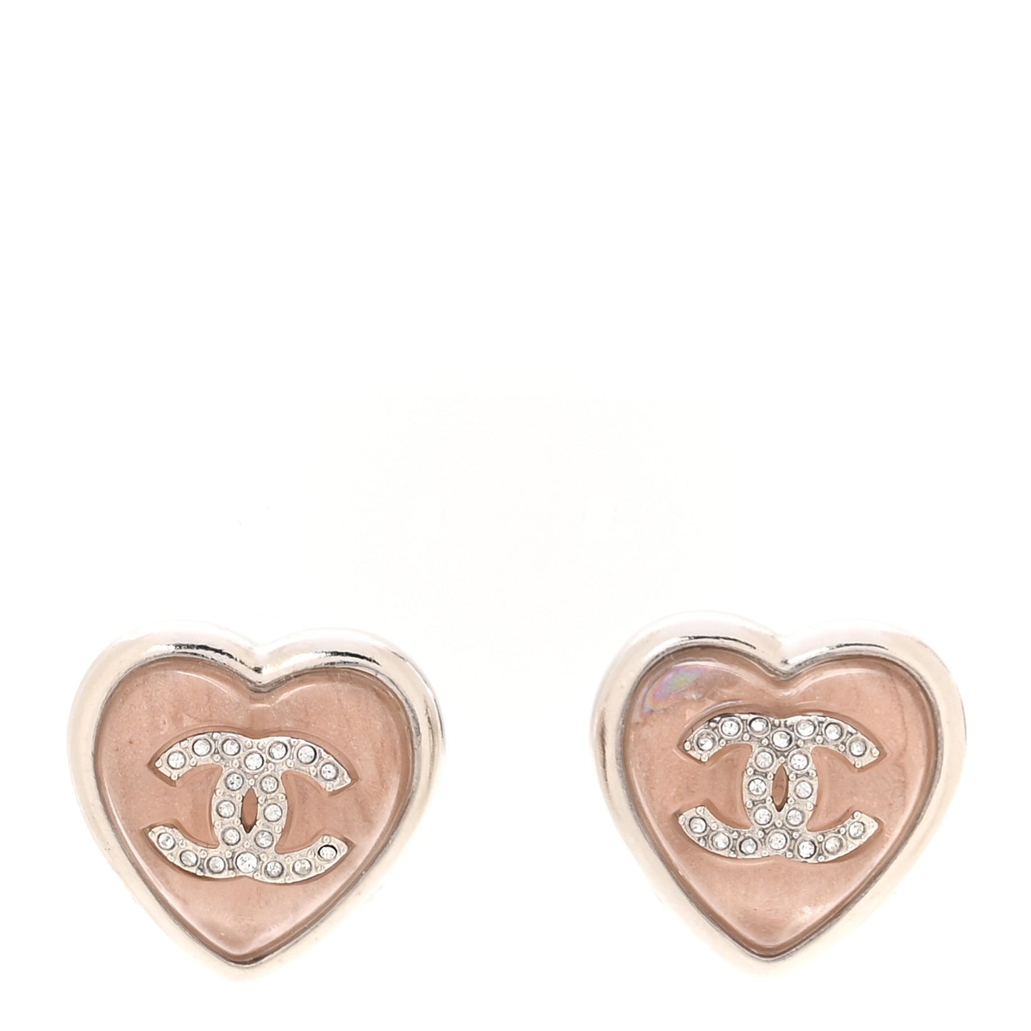 Resin Crystal CC Heart Earrings Pink Silver