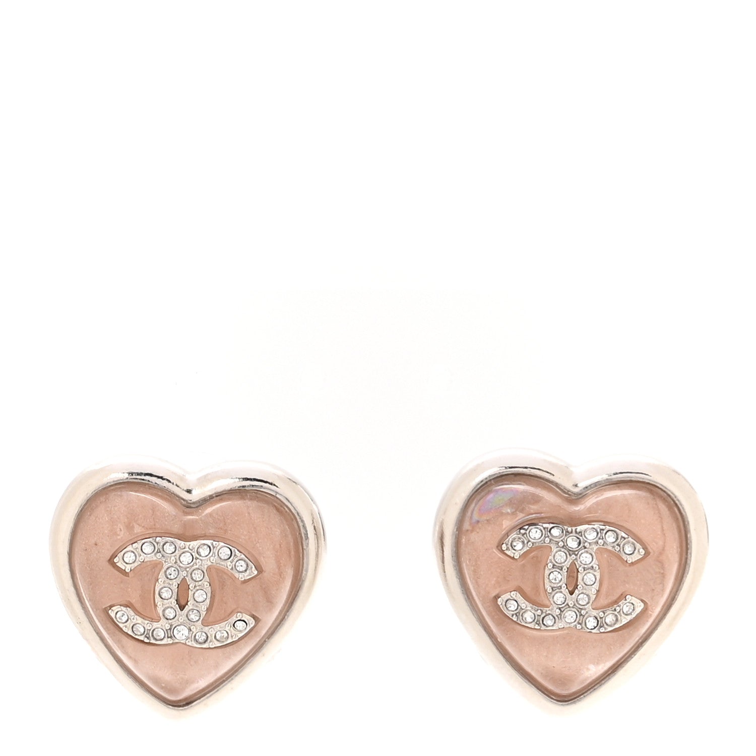 Chanel Resin Crystal CC Heart Earrings Pink Silver 1 of 5