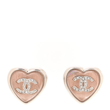 Chanel Resin Crystal CC Heart Earrings Pink Silver 1 of 5