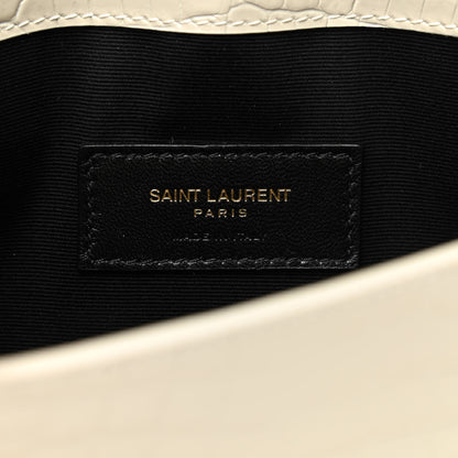 Saint Laurent Calfskin Crocodile Embossed Uptown Monogram Pouch Crema Soft 6 of 7