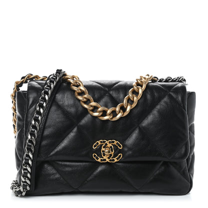 Chanel Shiny Goatskin Quilted Large Chanel 19 Flap Black 1 of 4