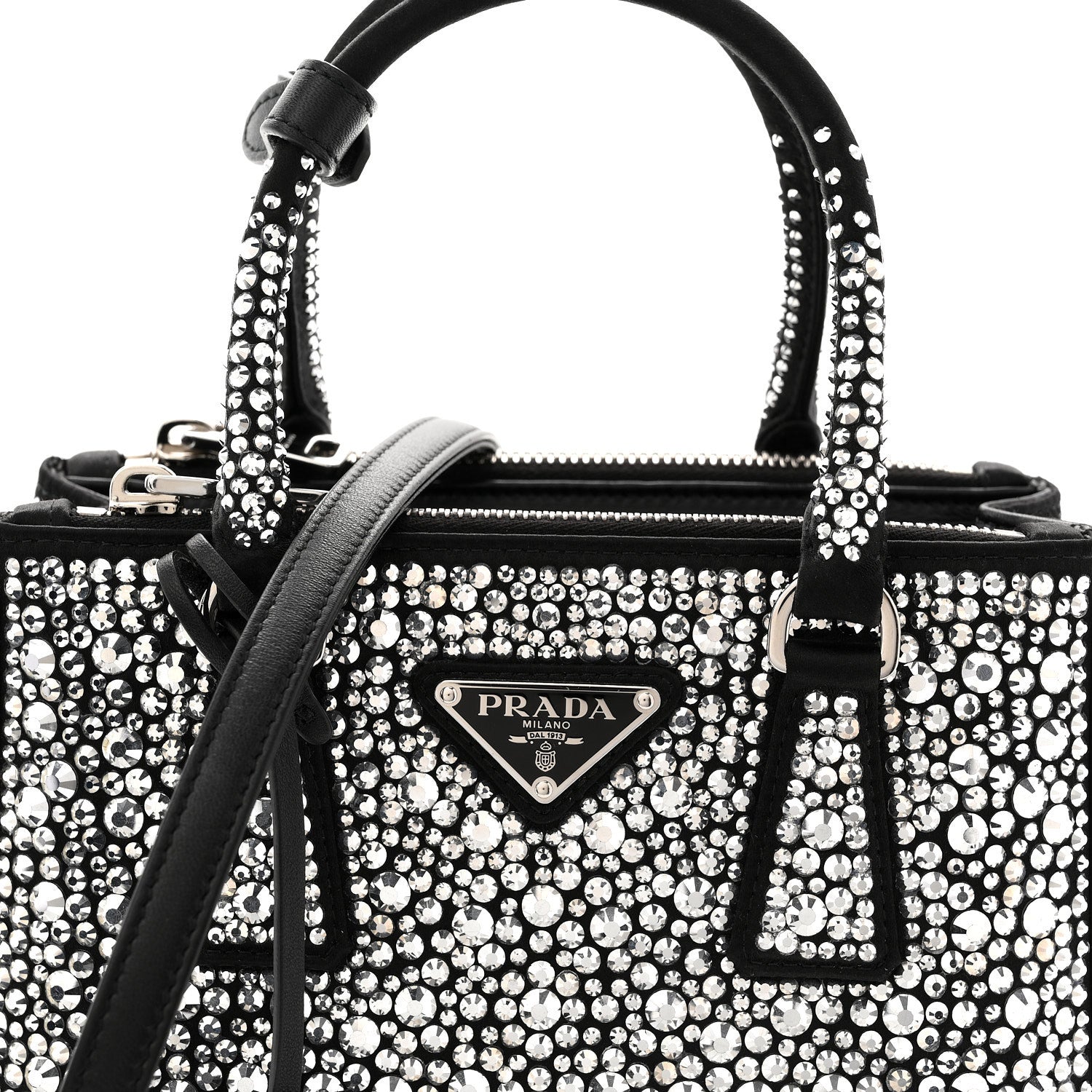 Prada Satin Crystal Mini Galleria Double Zip Tote Metal 1871195