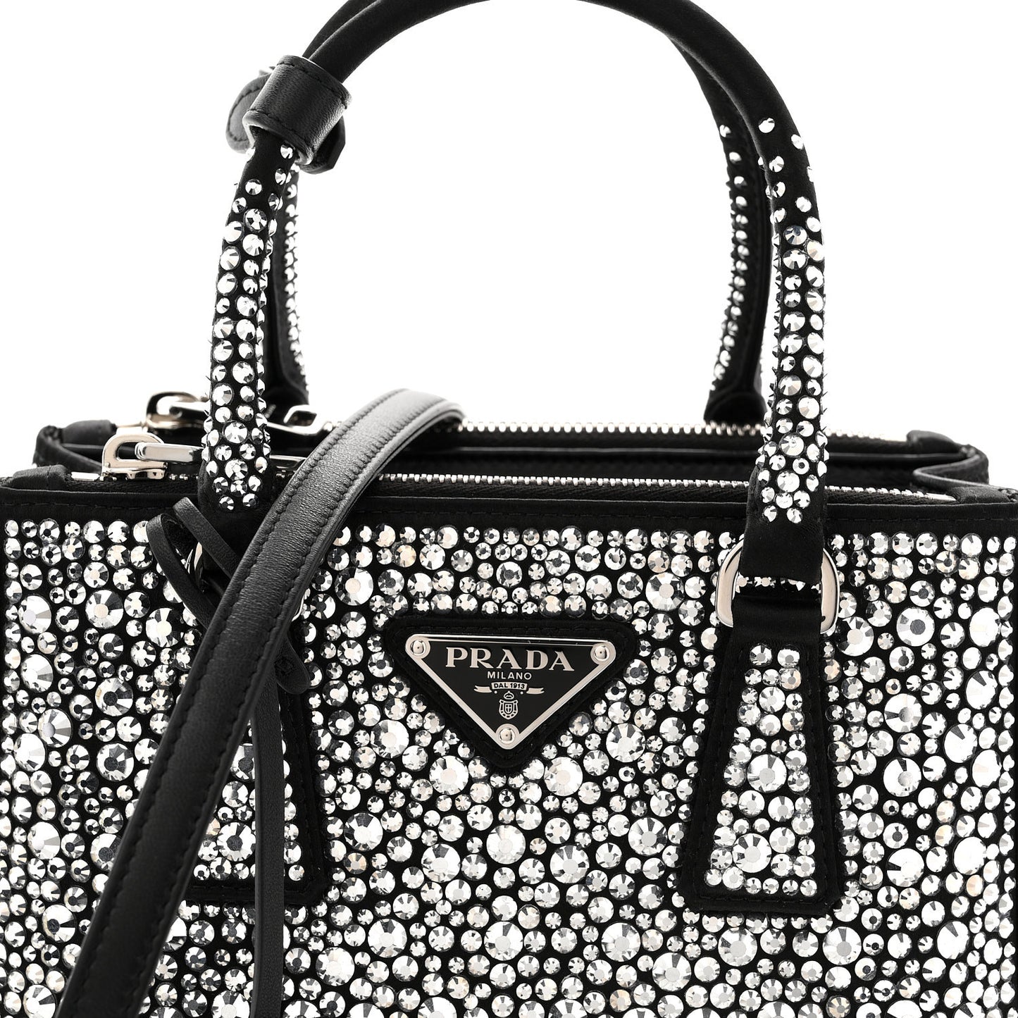 Satin Crystal Mini Galleria Double Zip Tote Metal