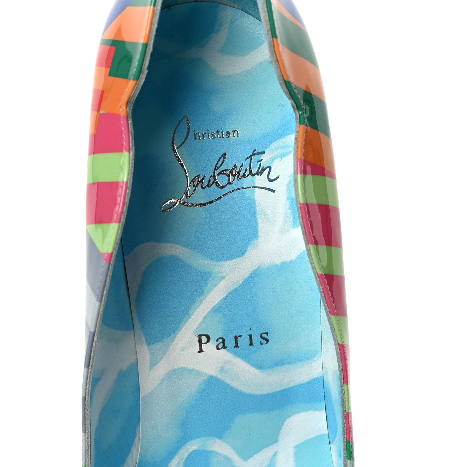Christian Louboutin Patent Striped Grand Bain Swimming Pool Hot Chick 100 Pumps 38 Multicolor Lin Blue White 6 of 10