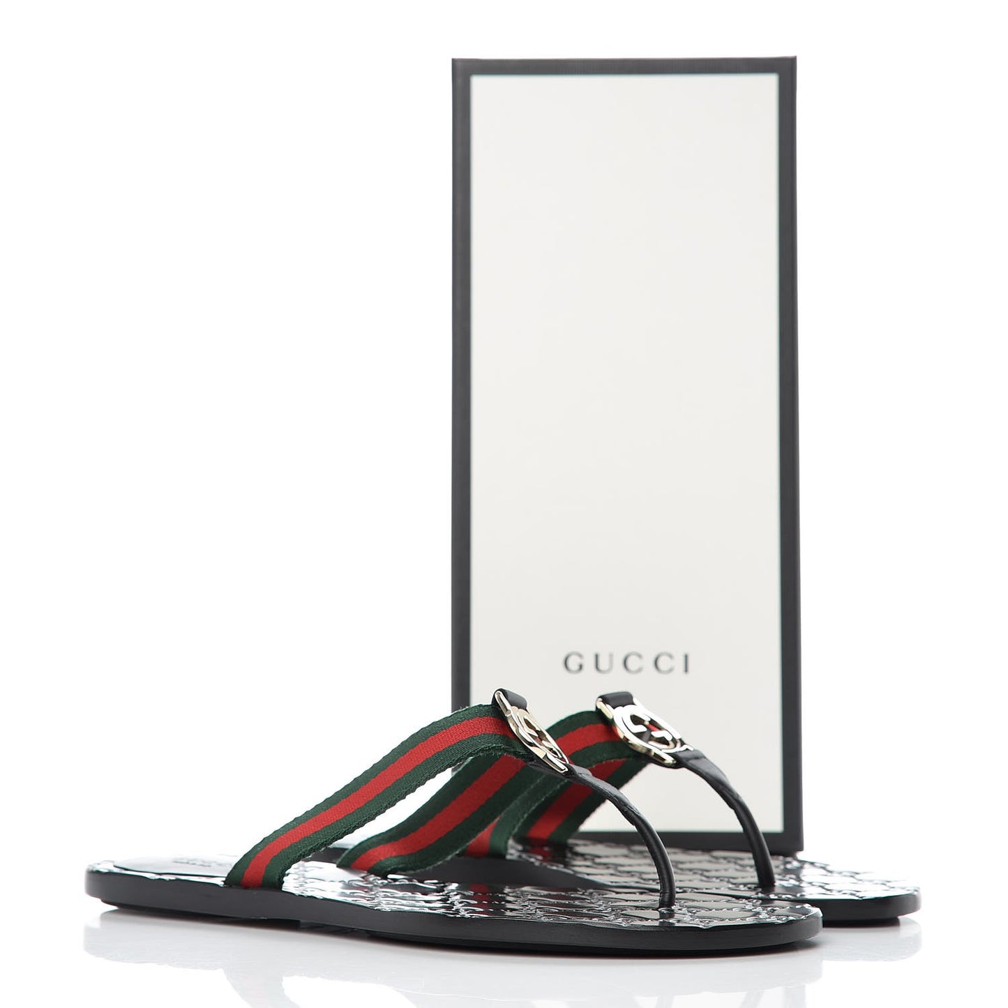 Nylon Guccissima Web Womens Thong Sandals 38.5 Green Red Black