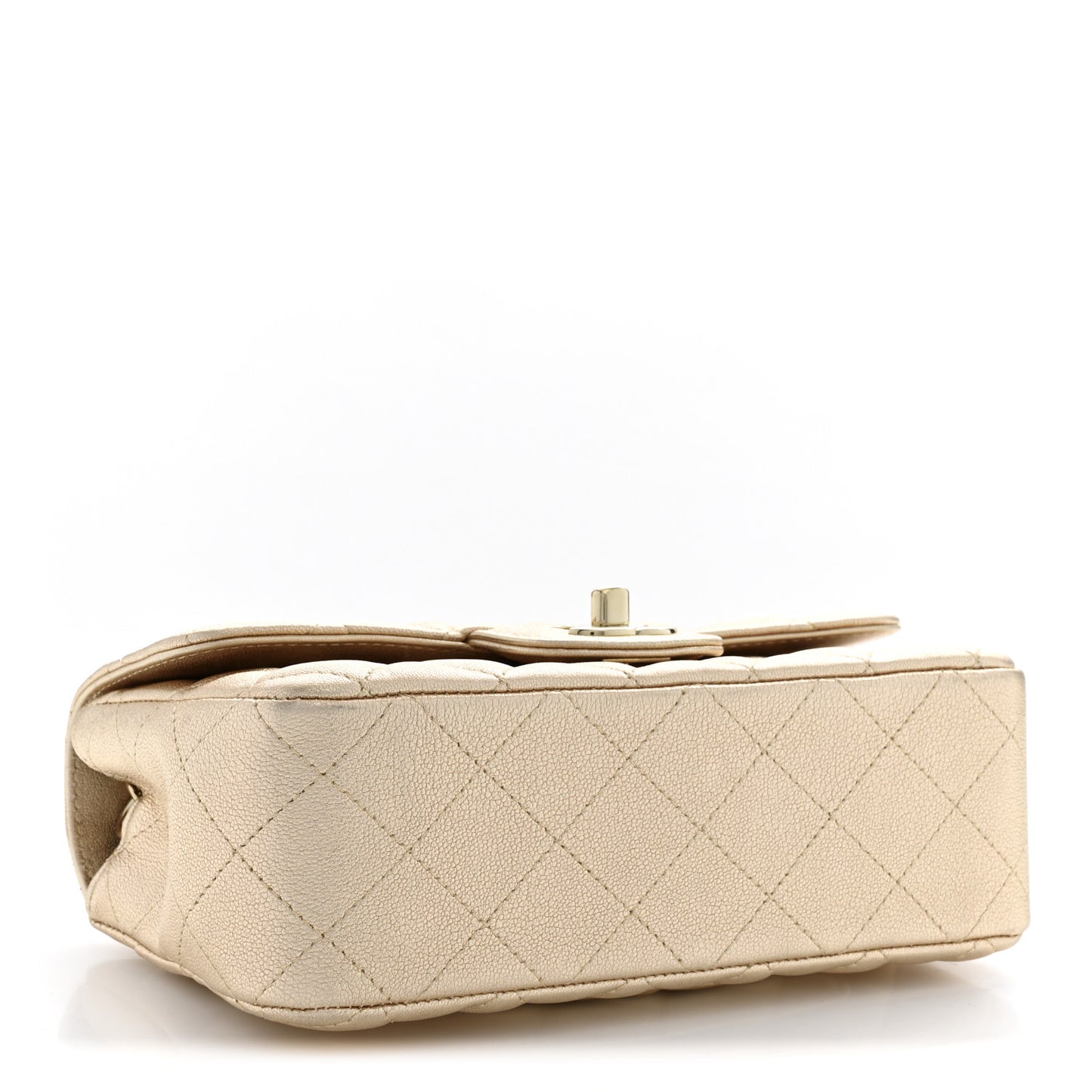 Metallic Lambskin Quilted Mini Rectangular Flap Gold